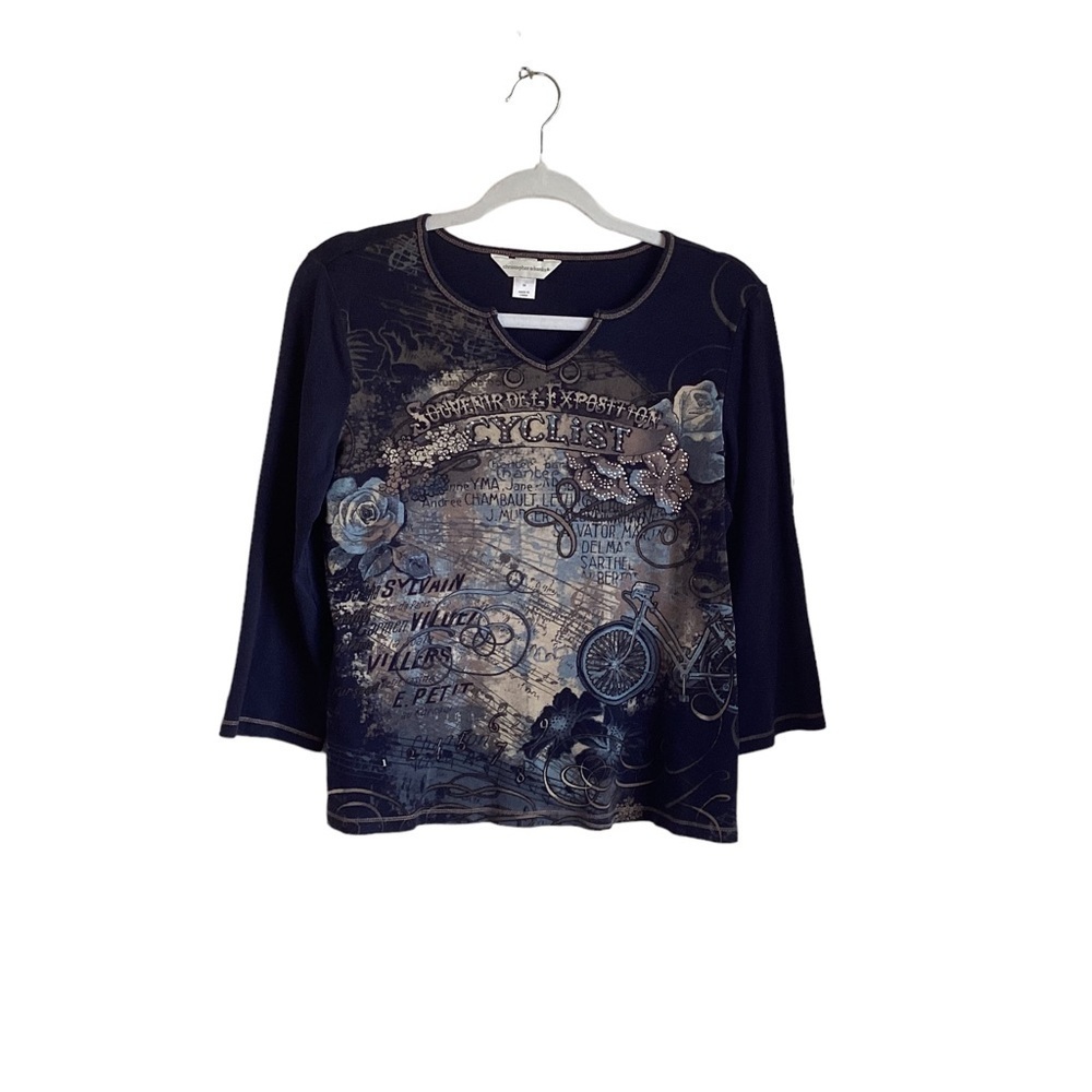 Christopher & Banks Women’s 3/4 Sleeve Navy Graphic Tee.  Size M